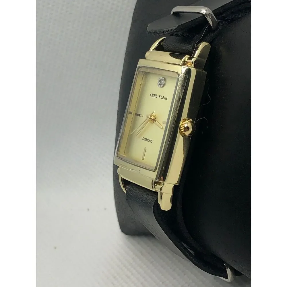 Anne Klein AK/3036 Unisex Black Leather Analog Cream Dial Quartz Watch OL158